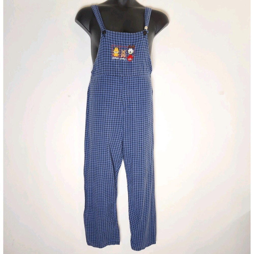 Rare Vintage 90s Garfield Odie Pooky Overalls Grunge Plaid Embroidered Y2K Paws